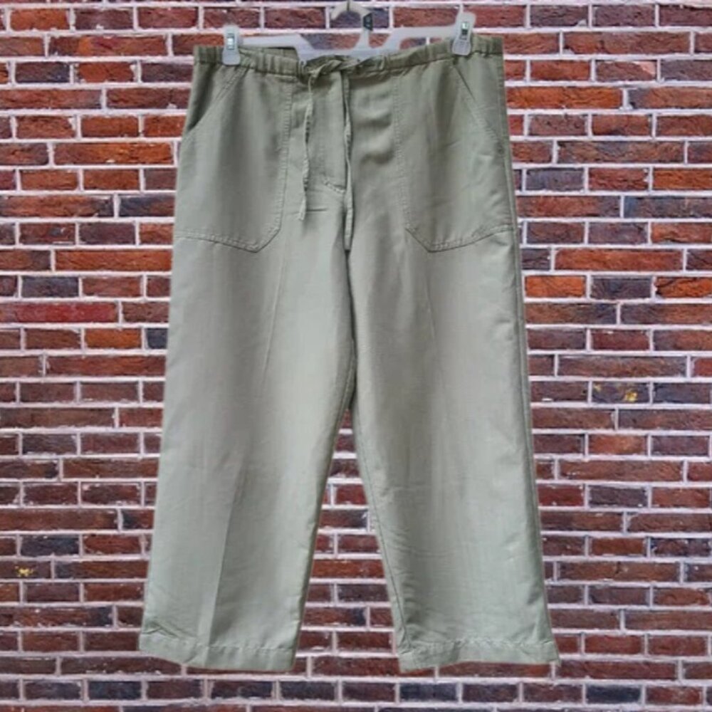Sunset Cove Women's Cropped Pants Straight Leg Drawstring Green Moss Size M